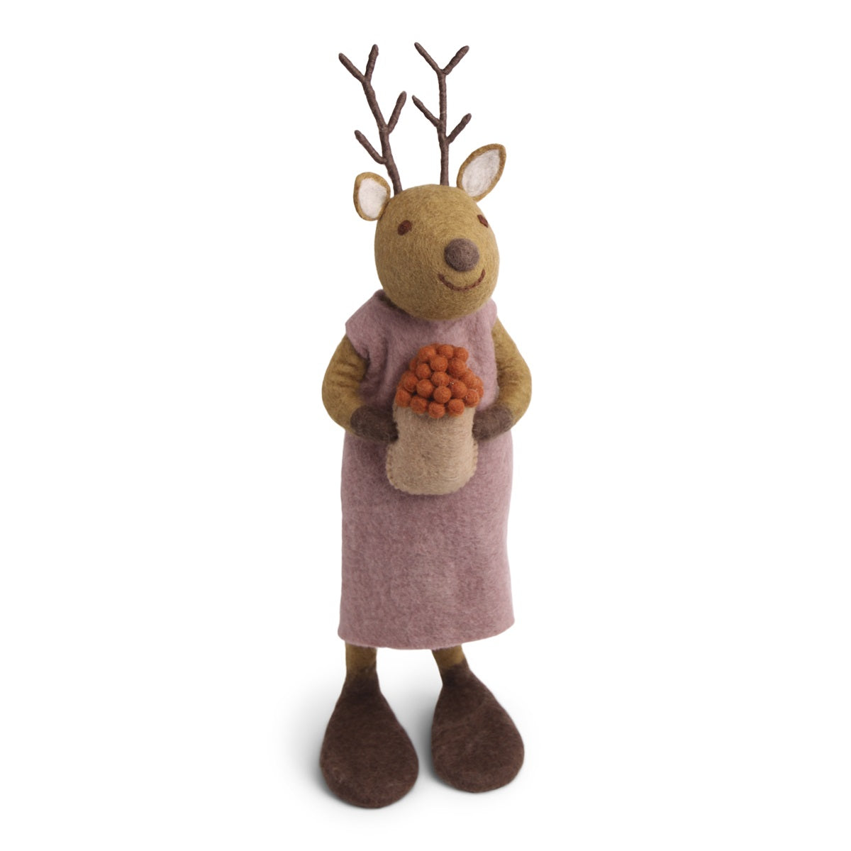 Christmas Figurine - Reindeer with Bowl of Cranberries (Brown) - Extra Large